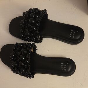 A New Day Black Beaded Slide Sandals